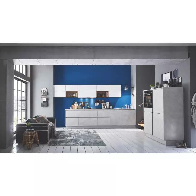 Nolte Lucca/Manhattan Uni Cherey moderne 2-teilige Küche Küchenzeile + Küchenblock saphirgrau/weiß 