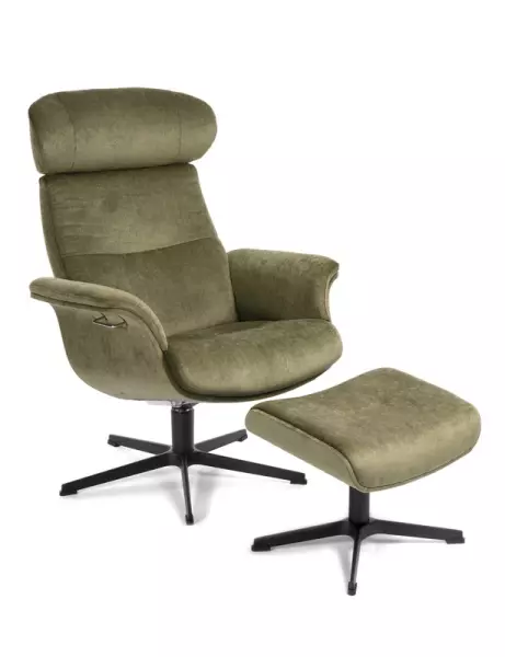 Conform Timeout Sessel + Hocker niedrig in Stoff Peron Olive 