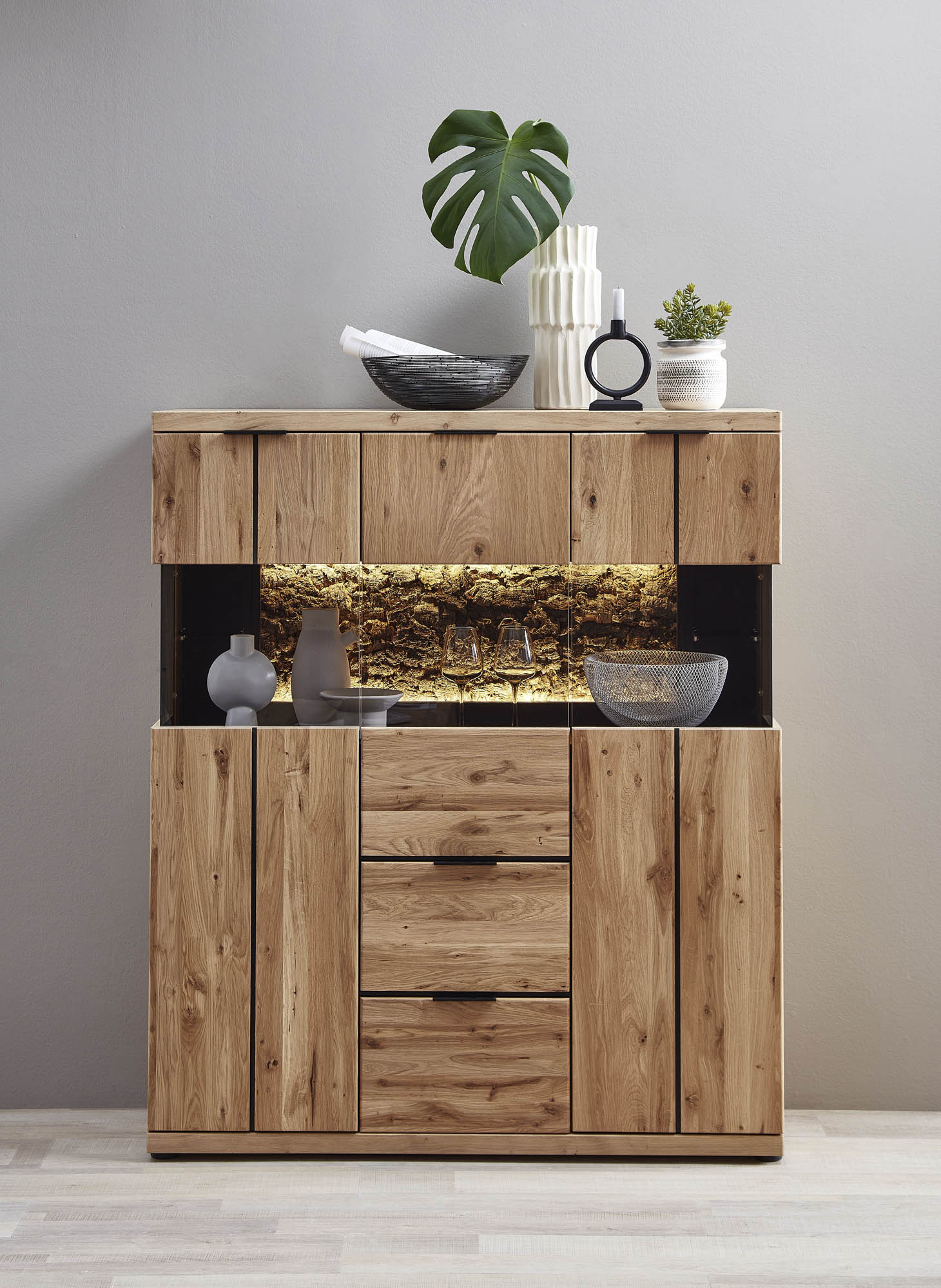 Highboard Donna in Wildeiche mit Echtkork 