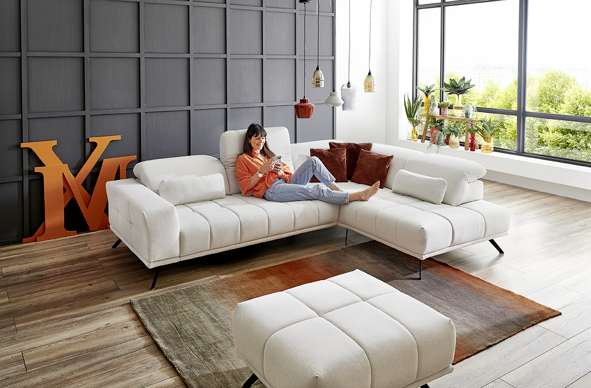 Rockford Sofa in Stoff Weiß 