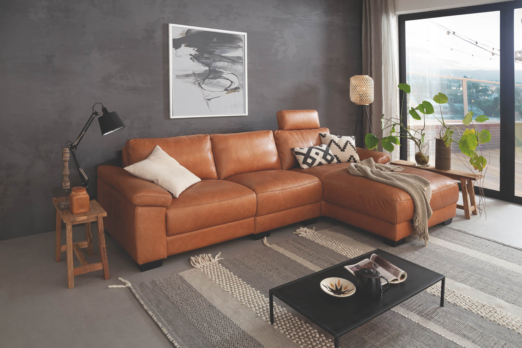 Portland Sofa in Leder Cognac 